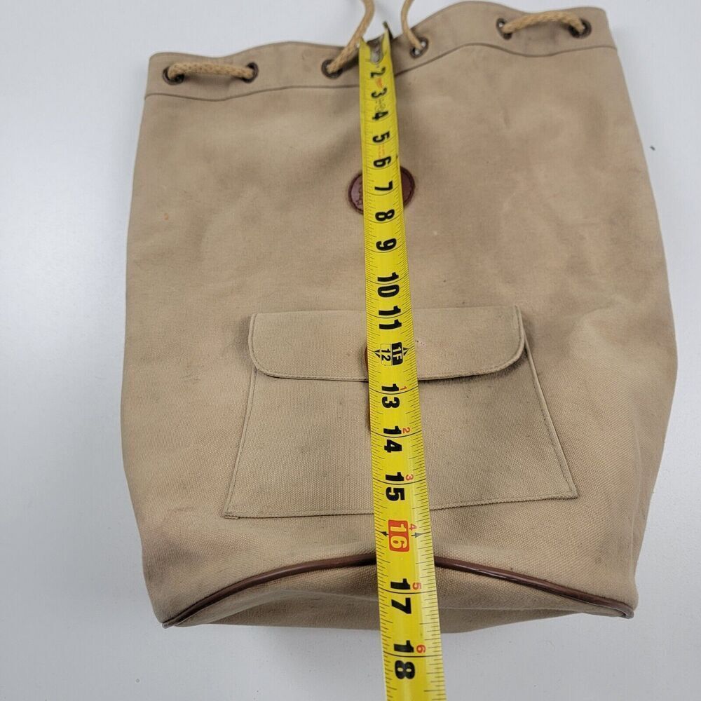 Vintage 90s Ralph Lauren Canvas Drawstring Bucket Bag Backpack Khaki Distressed - Picture 12 of 15